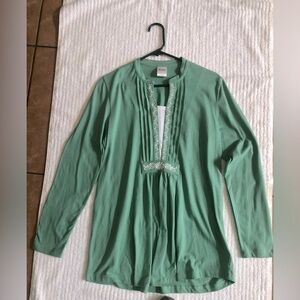 Blair Green Pleated Long Sleeve Blouse